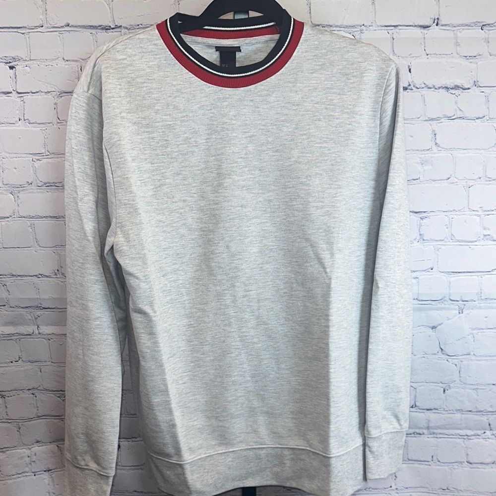 H&M Light Gray Crewneck Sweater with Red Trim